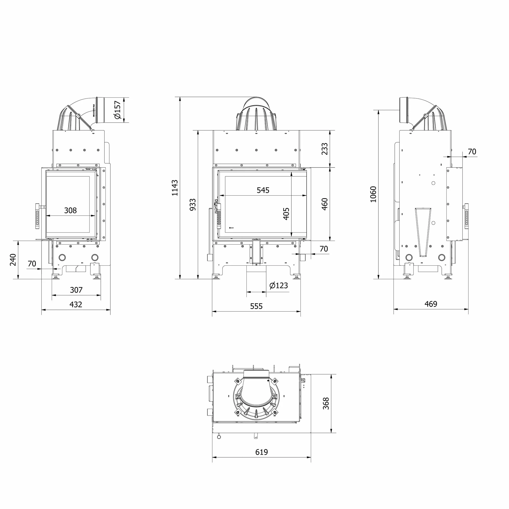 KRATKI Camino in acciaio 8 kw Floki destra fi 160 Nero inserto camino BImSchV Livello 2 per legno