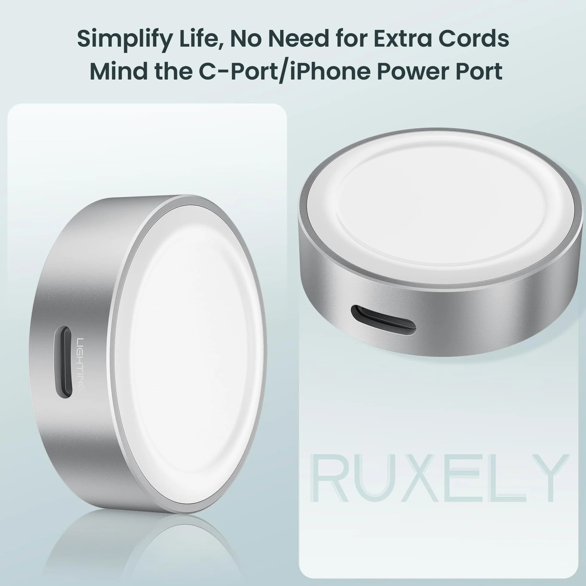 RUXELY Caricatore Magnetico 5W per Apple Watch,Doppia Porta (Riutilizzare il Cavo Ricarica USB C/i/Phone) Caricabatterie Wireless iWatch Portatile per Tutte le Serie Apple Watch 11 10 9 8 6,Ultra 3,SE