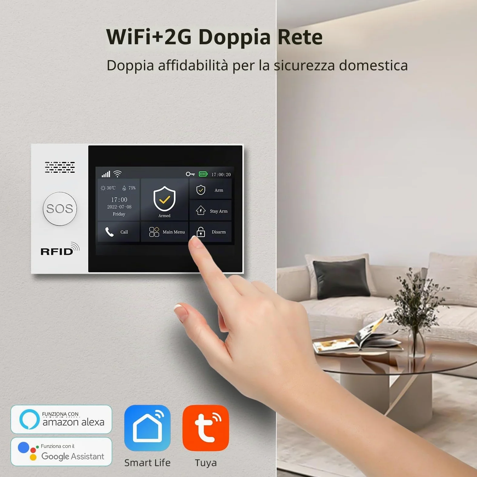 XNY Schermo Tattile Completo Allarme Casa Senza Fili WiFi GSM, Allarme Casa con Sirena, Antifurto Casa Wireless con Avviso APP, 8 Pezzi: Sensore di movimento, Sensore per Porte e Finestre, Telecomando