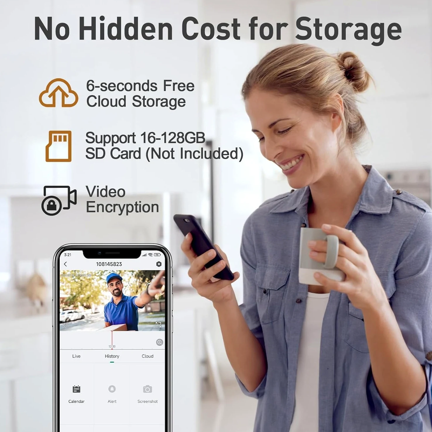 Videocitofono wireless senza abbonamento, videocamera di sicurezza HD 2K wireless locale/cloud con staffa multi-angolo, Wi-Fi 2,4 GHz, funziona con Alexa e Google Home