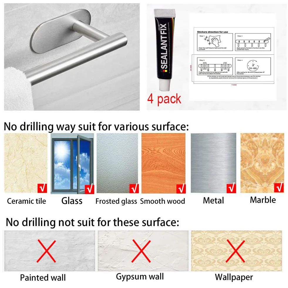 Set di Porta Asciugamani Bagno Adesivo 7 Pezzi Acciaio Inossidabile Argento 16 Pollici