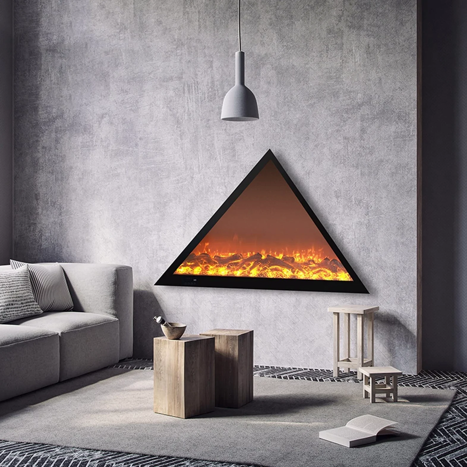 Camino Elettrico Caminetti ad ampio incasso e montato a parete con telecomando, triangolare unico, for la decorazione della camera da letto del soggiorno Camino 3D