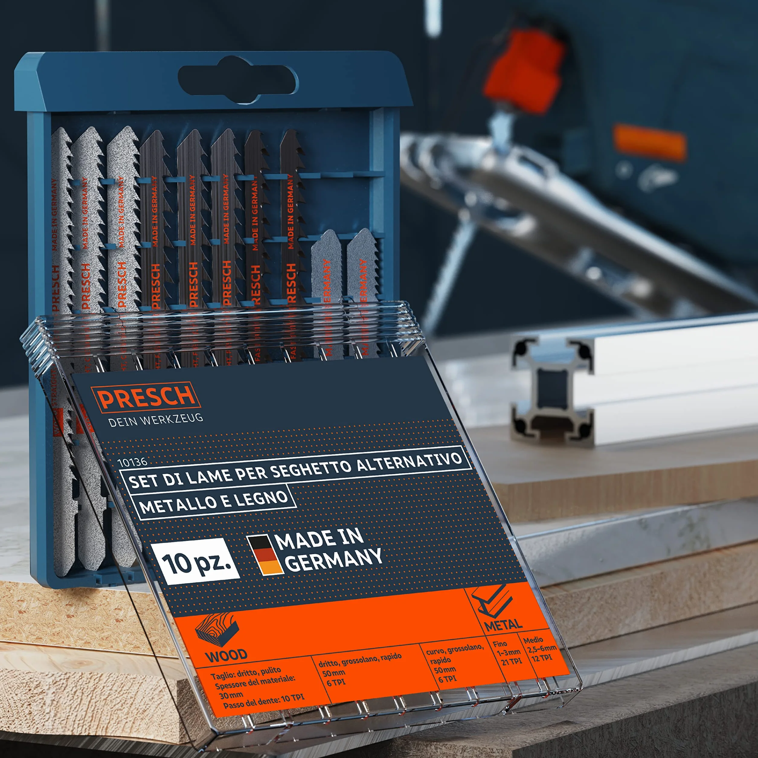 Presch Set di lame seghetto alternativo Metallo e Legno 10 pz. - Un unico set di lame per seghetto con codolo a T alternativo per tutte le applicazioni