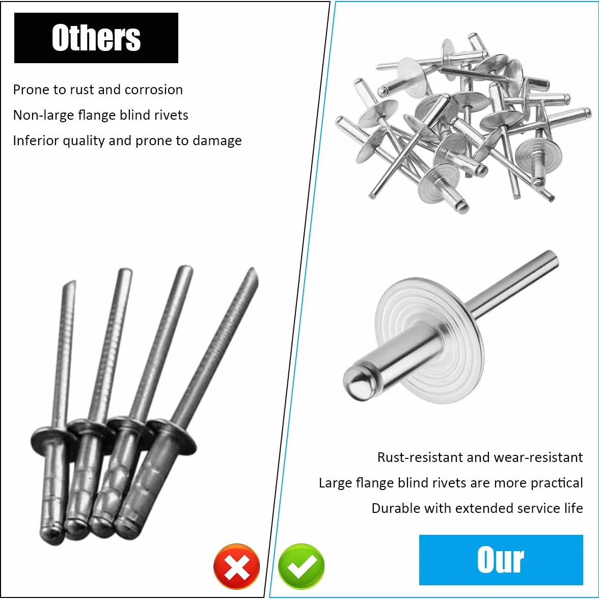 Rivetti Ciechi in Alluminio 4,8x16 mm Flangiati Grandi, Set 120 Pezzi Argento per Legno Mobili Lamiera