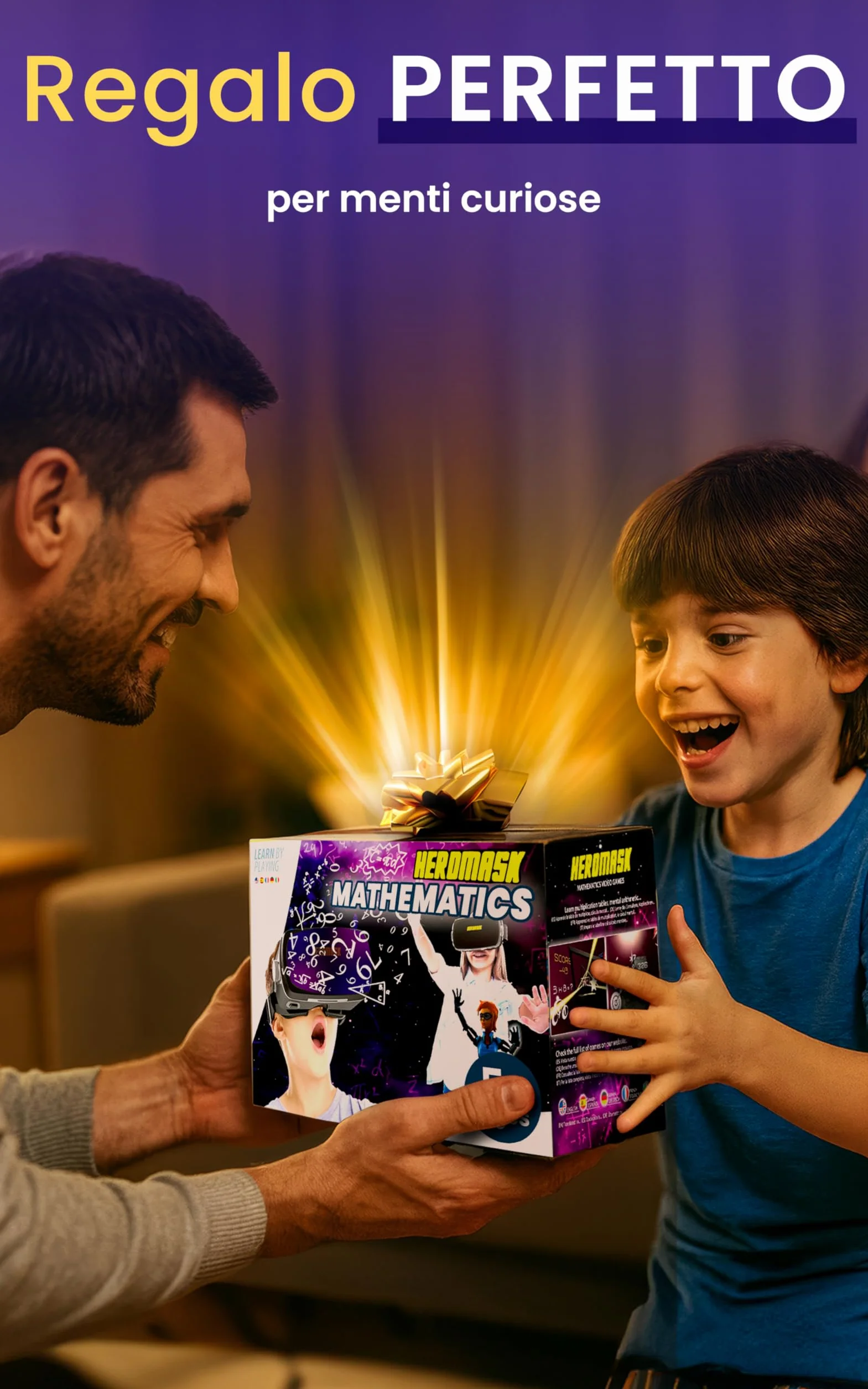 Visore Realtà Virtuale Bambini 5-12 + Giochi Matematica Heromask — Regalo educativo che trasforma la matematica in gioco: guardali sorridere mentre fanno tabelline e calcoli in VR 3D