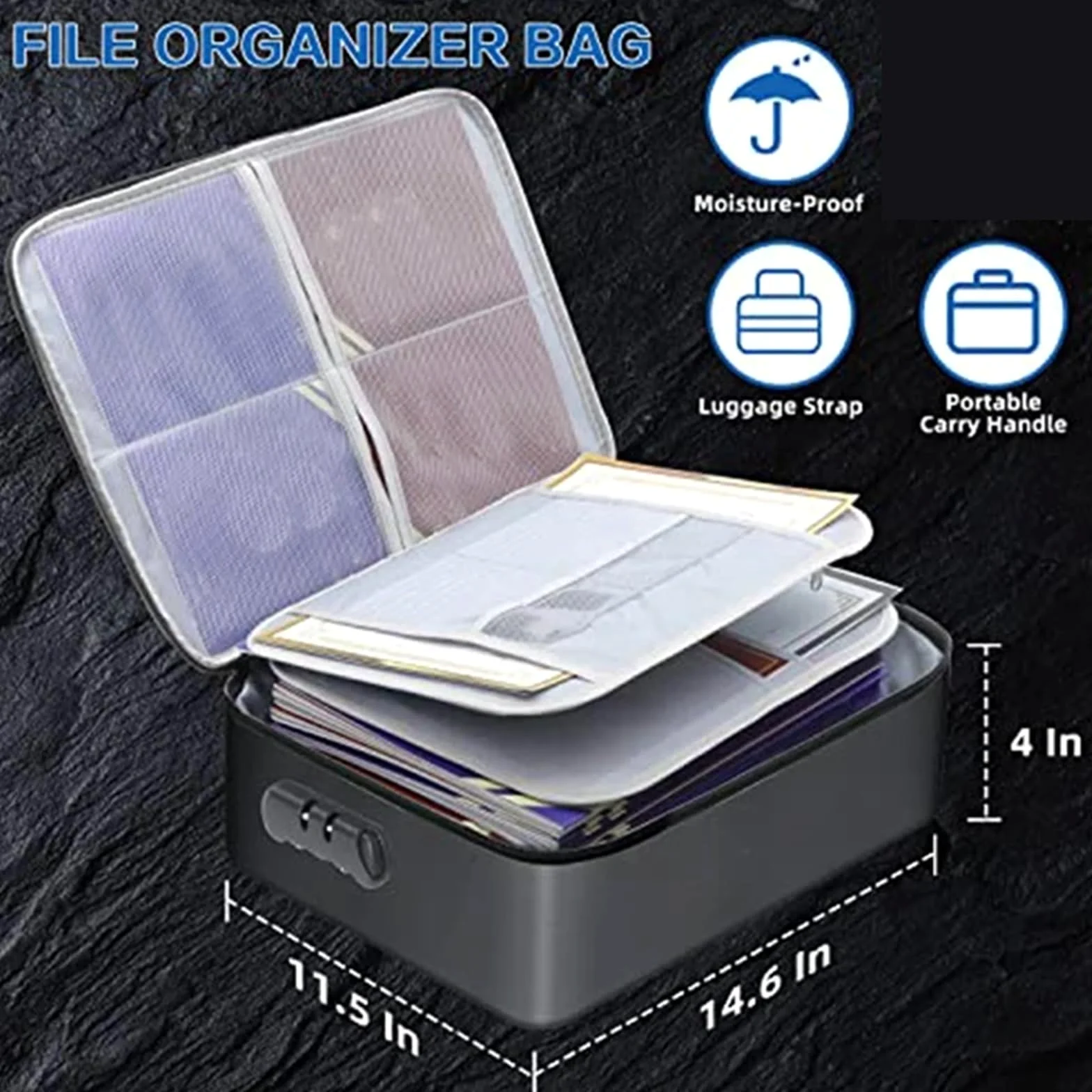 Borsa for Documenti con Serratura Ignifuga a 3 Strati 15X11 Pollici Importante Organizer for Documenti(Silver)