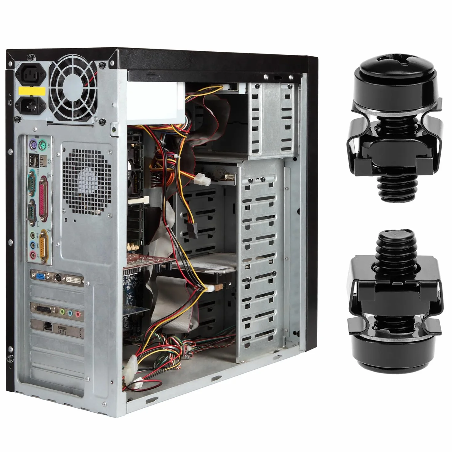 QWORK Set di 20 viti a dado M6 per armadi di rete, compatibile con rack da 19/10 pollici, acciaio nero