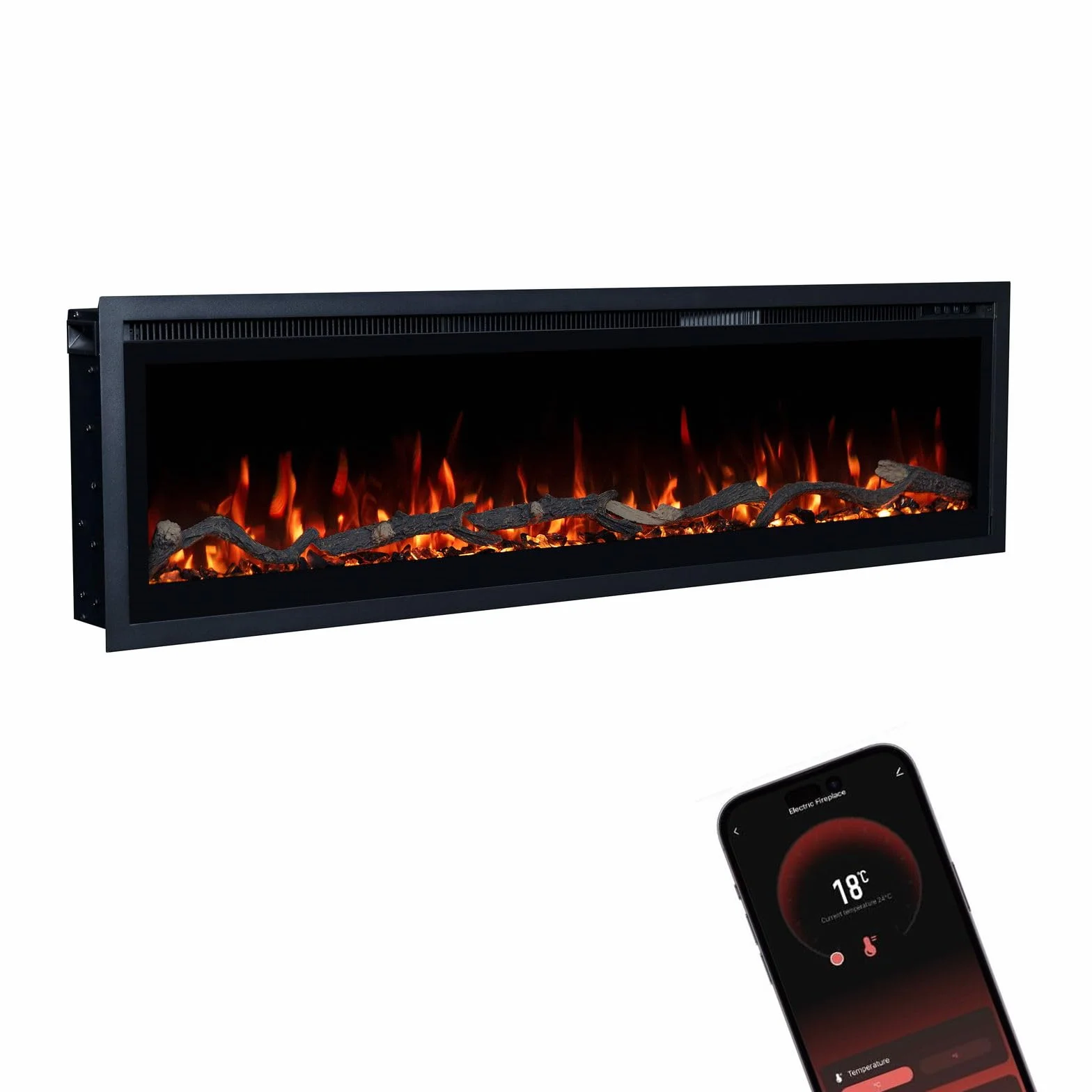 GLOW FIRE Camino elettrico Core 127 LED 3D, 1800 W, 127x35x12 cm, parete, controllo app