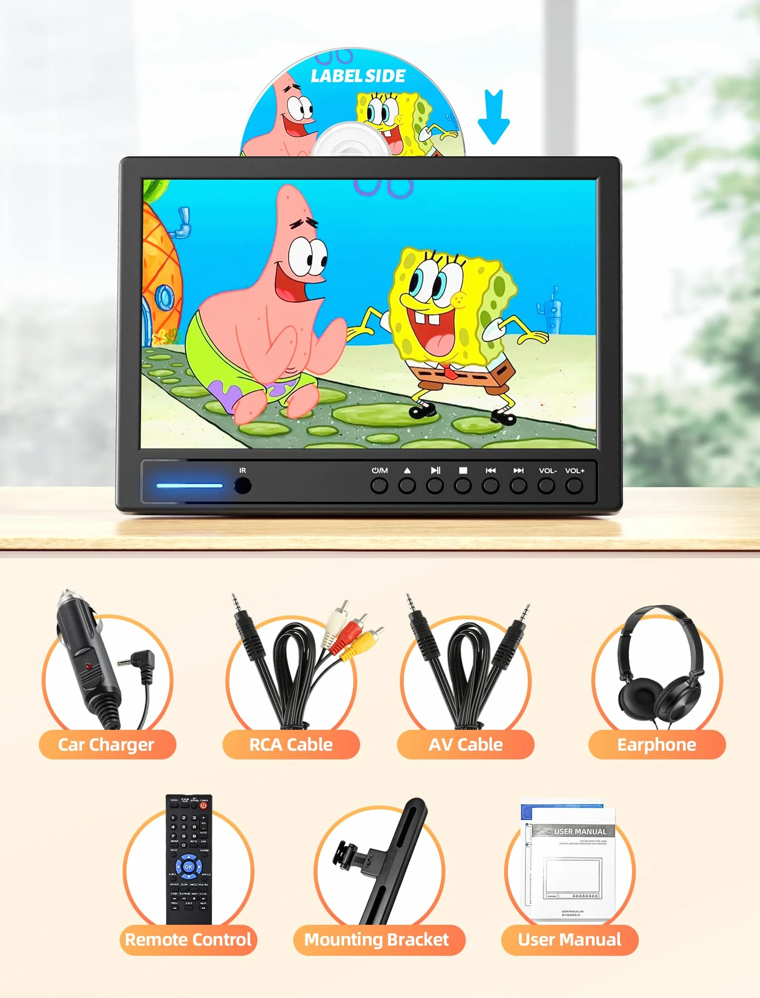 Arafuna Lettore DVD Portatileda 12,5" Dual Auto, TV per Auto Ingresso HDMI, AV-in e Out, Lettore di Schede USB/SD, Ultima Memoria