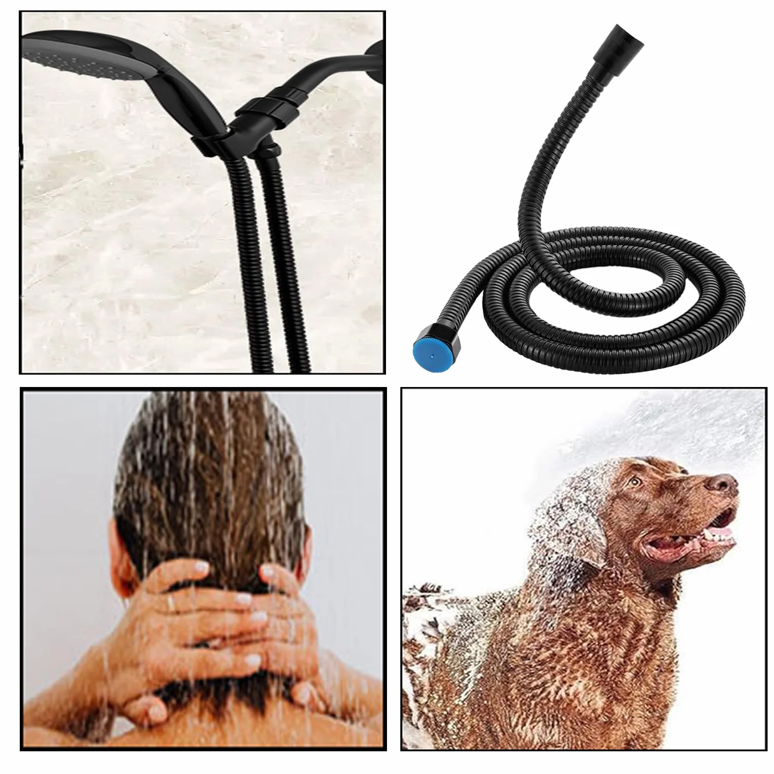 Tubo Doccia Nero 2 M, Flessibile Doccia In Acciaio Inox Standard 1/2" Connettore Universale Anti-Torsione Tubo Doccia per Doccetta E Rubinetti Vasca Da Bagno