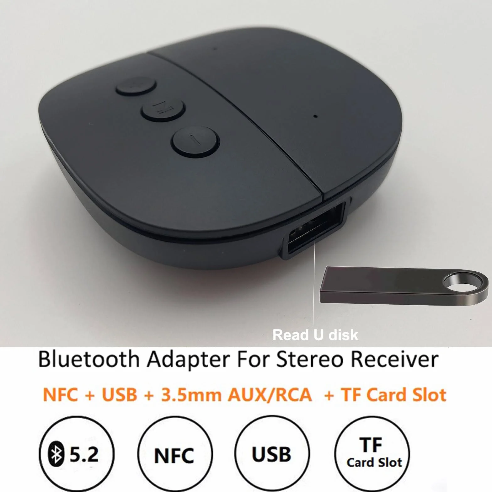 Ricevitore Bluetooth 5.2 con NFC Adattatore AUX/RCA Jack 3.5mm Wireless Bluetooth Audio Adapter Supporto USB TF Card