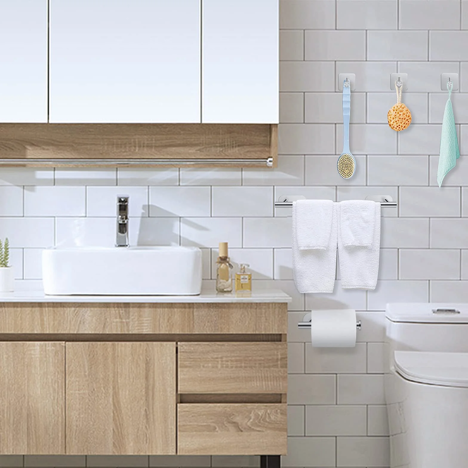 Set Porta Asciugamani 5 Pezzi Acciaio Inox 304 Bagno Cucina 40cm Grigio Spazzolato