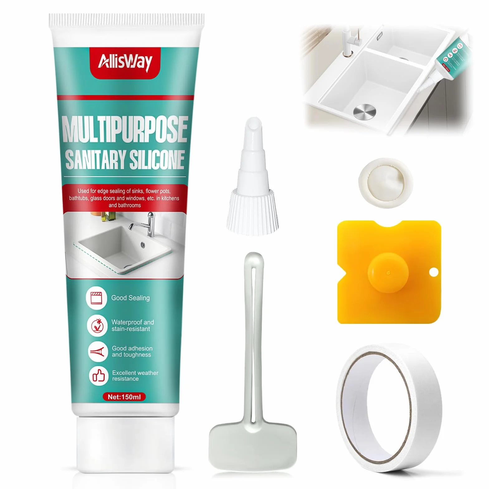 Sigillante Silicone Trasparente Impermeabile 150ml per Bagno, Cucina, WC e Piscina