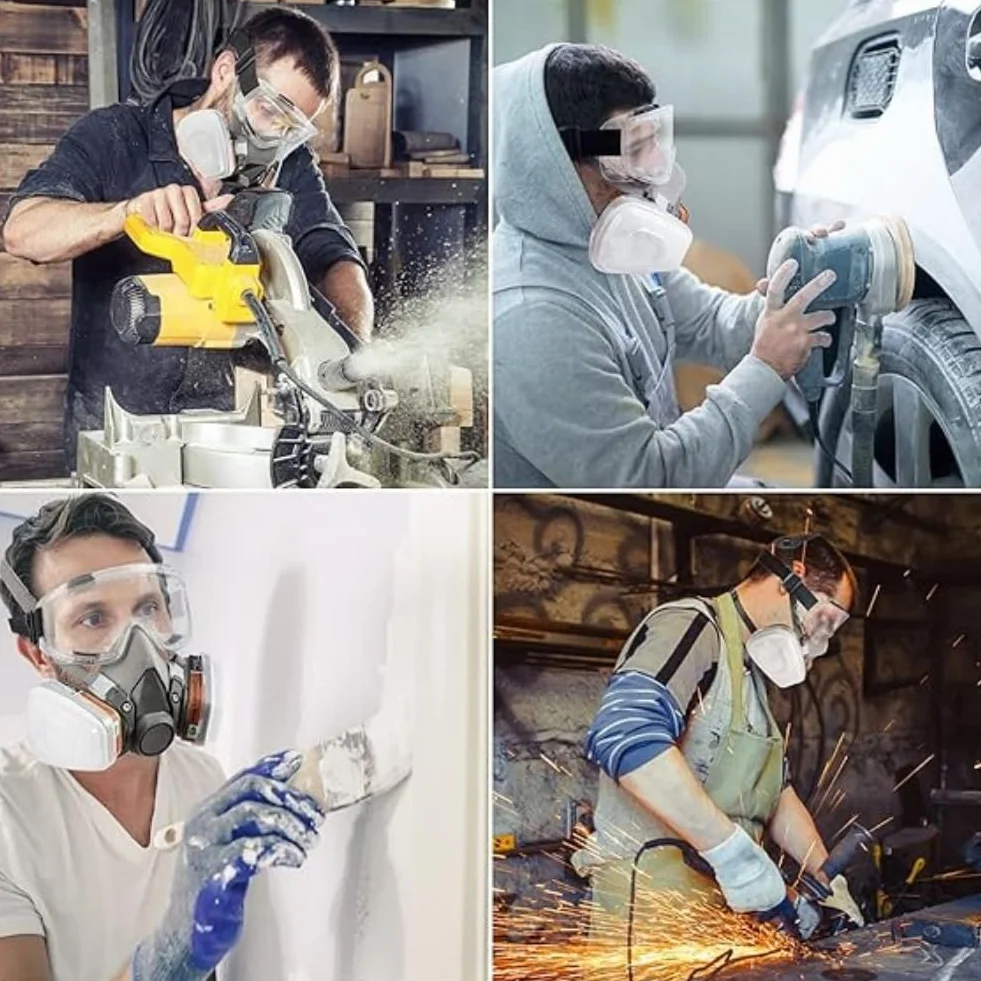 Maschera Respiratoria con Occhiali Protettivi 20 Filtri Sostituibili Kit Protezione Verniciatura Polveri