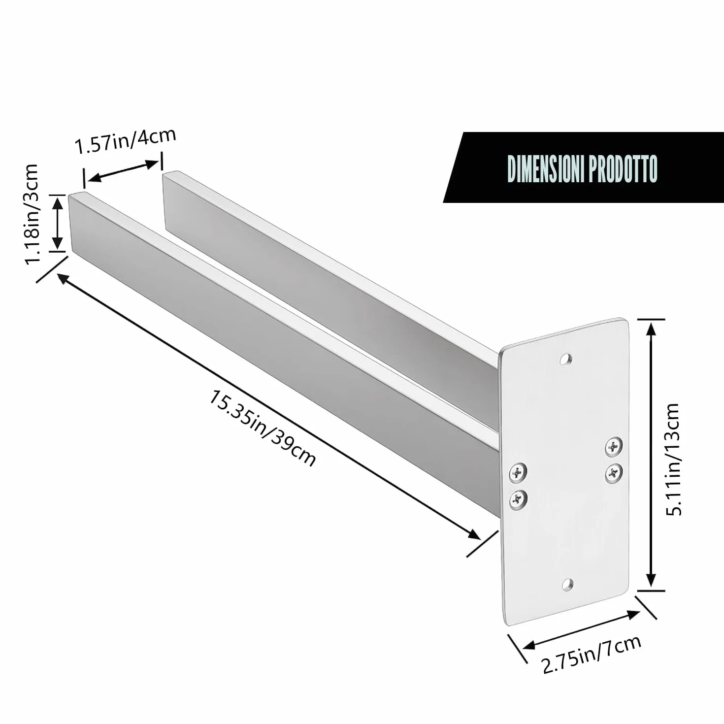 Porta Asciugamani Bagno SUS304 40cm Parete Adesivo Perforato Due Metodi Installazione