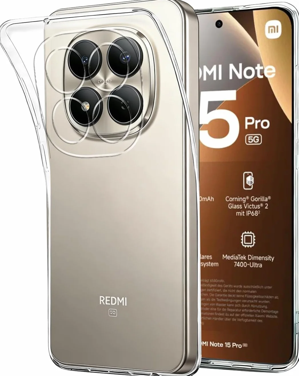 Captor Cover Xiaomi Redmi Note 15 Pro 5G, Custodia Trasparente in Silicone Morbido, Sottile, Anti-Graffio, Protezione Fotocamera, Anti-Ingiallimento, Resistente per Cover Redmi Note 15 Pro 5G