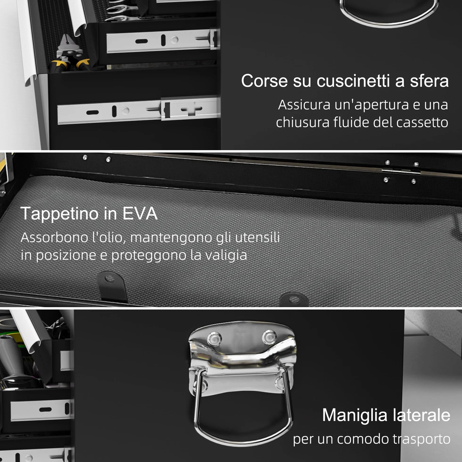 HOMCOM Cassetta Porta Attrezzi 6 Cassetti con Serratura, Acciaio Guide Sfera, 60x26x34 cm, Nero