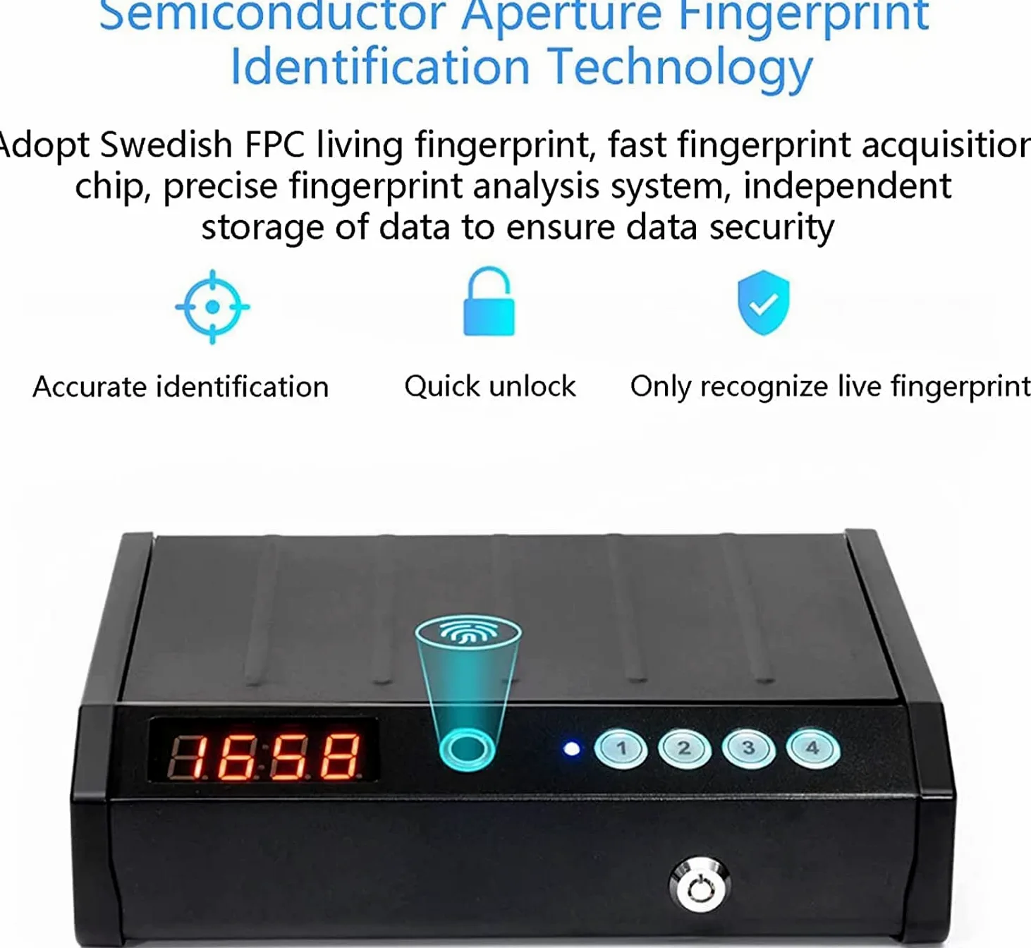 Smart Pistol Safe Cassaforte Portatile per Pistola con Impronta Digitale biometrica, Blocco Tastiera e Chiavi, per Denaro/Pistola/Pistola/Contanti/Gioielli cassaforte, Uso casa, Auto e uffici