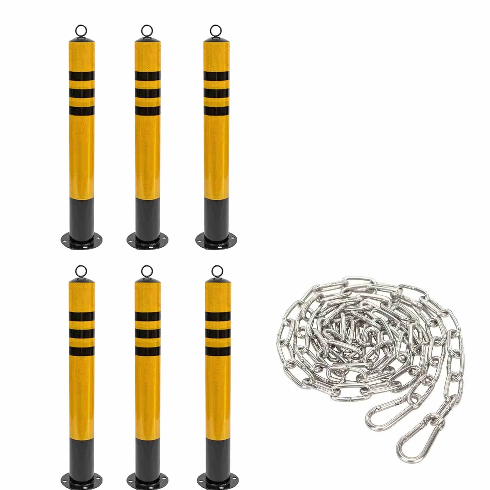 Generico Paletti di Segnalazione per parcheggio Portatili e Resistenti con Catena - Canalizzatore di Traffico in Metallo, Ideale per vialetti e Aree pubbliche (6 Pezzi, H75xL8,9cm)