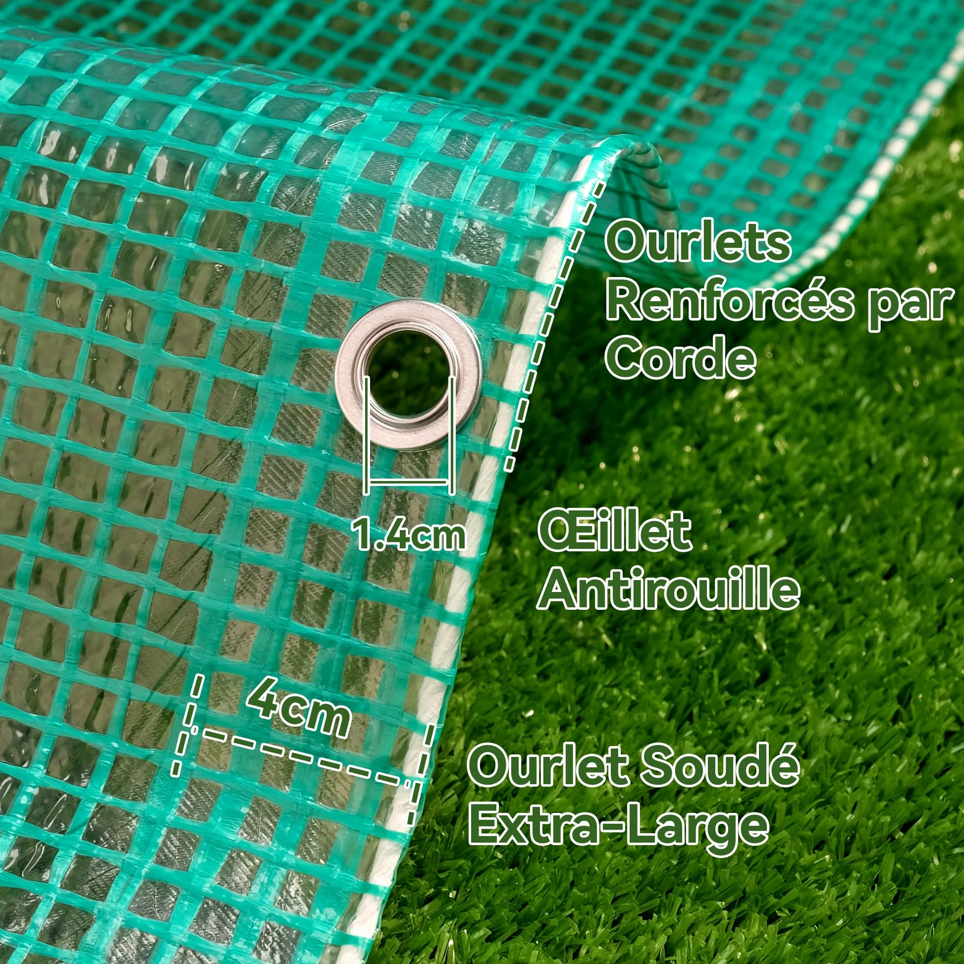 Telone Rinforzato con Occhielli in Metallo, Impermeabile e Antistrappo per Esterno, Giardino e Terrazzo 165g/m² Verde Trasparente 2x10 m
