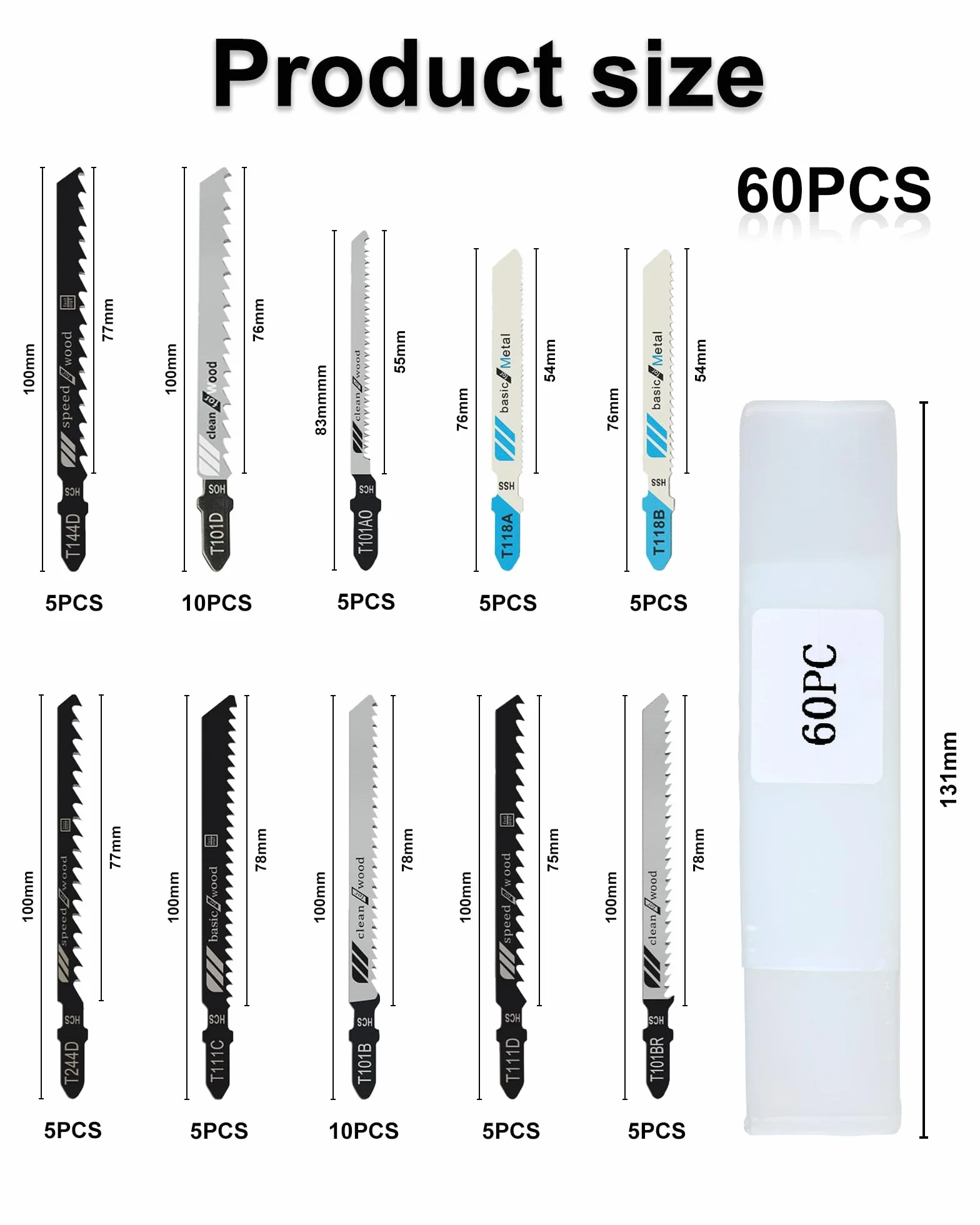 Set 60 Lame per Seghetto Alternativo – Lame T-Shank per Legno, Plastica e Metallo, Lame Seghetto Alternativo Legno, Seghetto per Metallo, Lame Lunghe con Pratico Contenitore per Conservazione