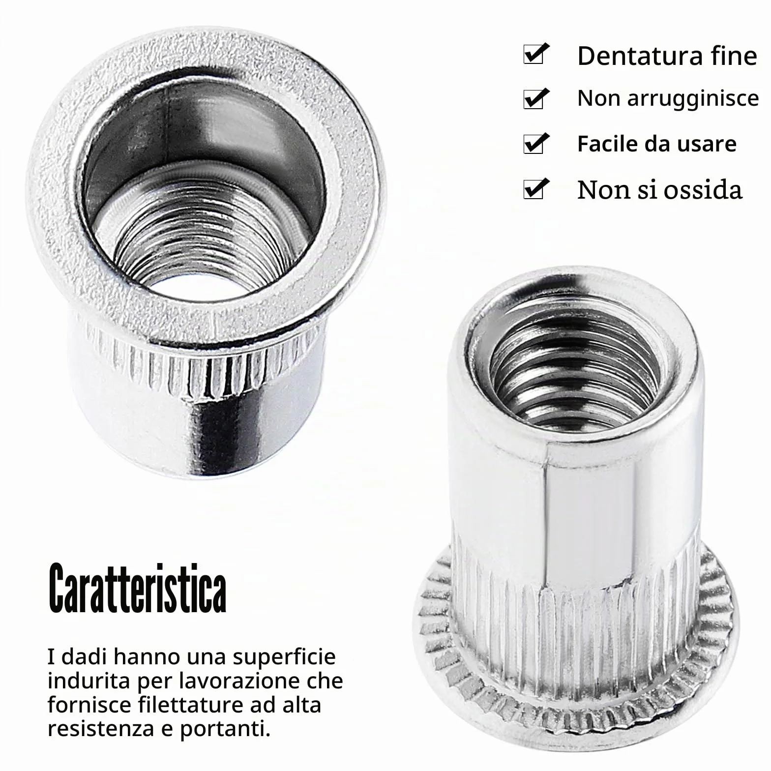 Gueenky 100 PZ Dadi Rivetti Filettati in Acciaio Inox M6 M8, Assortimento Inserti Filettati Mobili in Legno