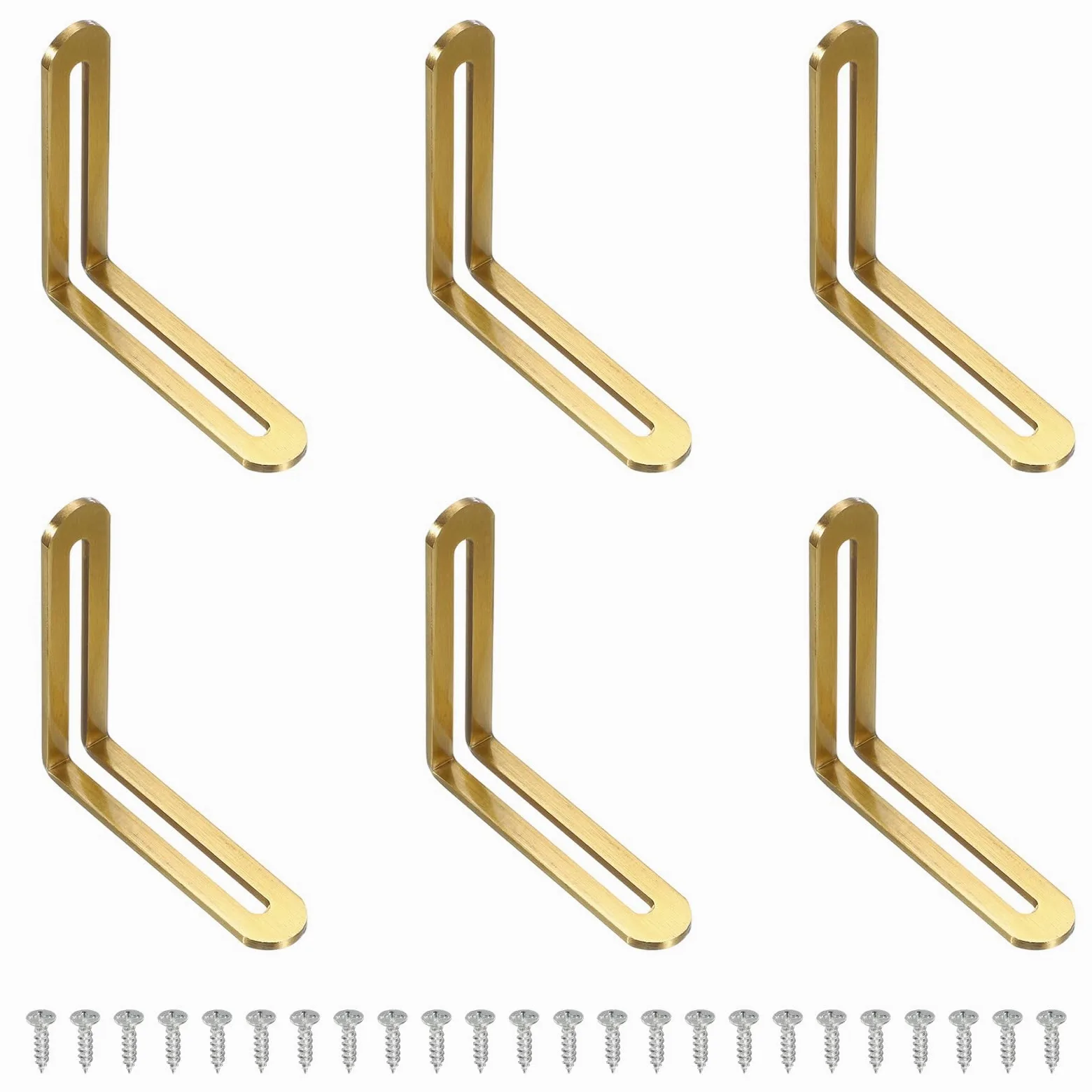 QUARKZMAN 6 Pezzi Supporti Angolari Regolabili A L 3.1"x0.7"x3.1" Oro | Con Fessure, Supporto Angolare In Acciaio A 90 Gradi, Per Scaffalature Costruzione Mobili In Legno