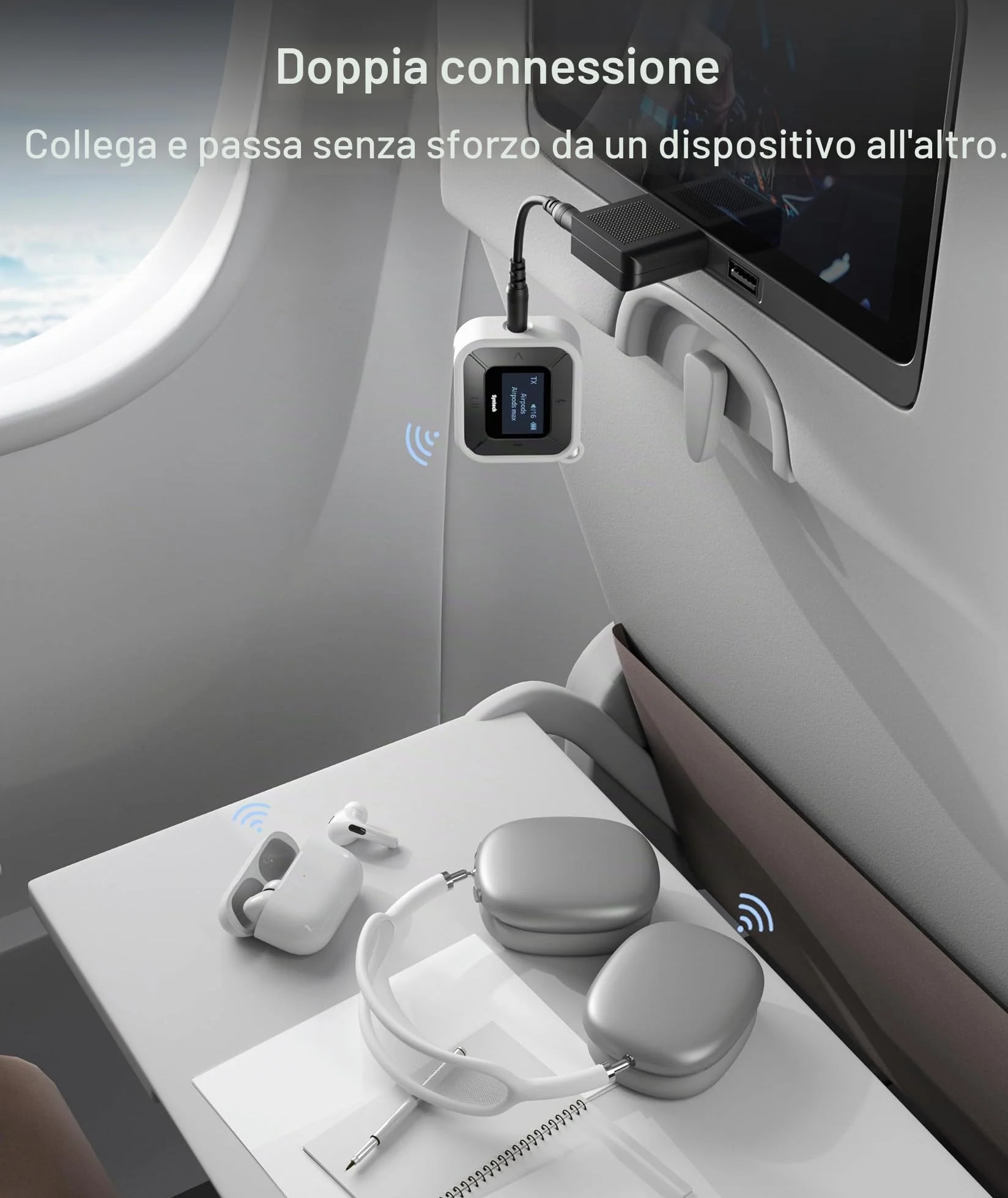 Syntech Aereo Bluetooth Trasmettitore Ricevitore con Extra Dual 3.5mm AUX Adattatore, LED Display A Bassa Latenza Dual Link Bluetooth 5.3 Auricolare Adattatore per Auto AirPods Cuffie senza Fili