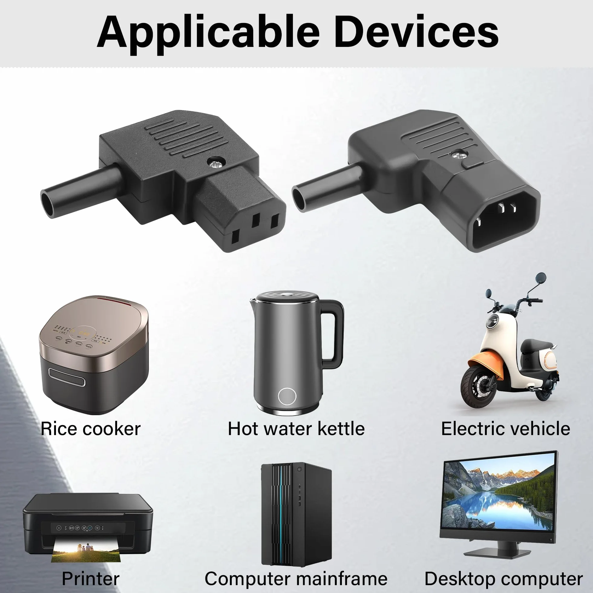 Adattatore di alimentazione a 3 poli IEC320 C13/C14, 90 gradi IEC320 C13/C14, 10 A/250 V C13/C14, adattatore rimovibile per computer, monitor, UPS (2 pezzi)