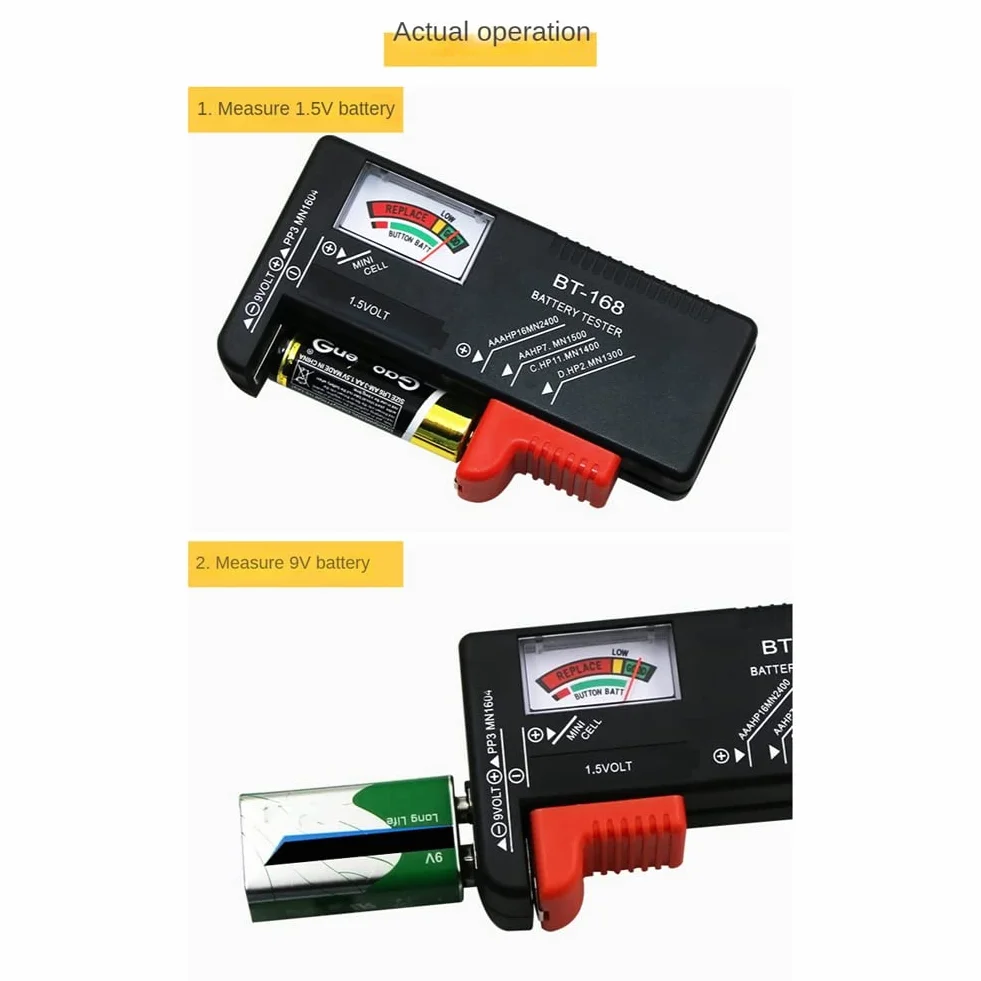 BT-168 AA/AAA/C/D/9V/1,5 V Batterie Batteria a bottone universale Misuratore codificato a colori Indicare Volt Tester Checker BT168