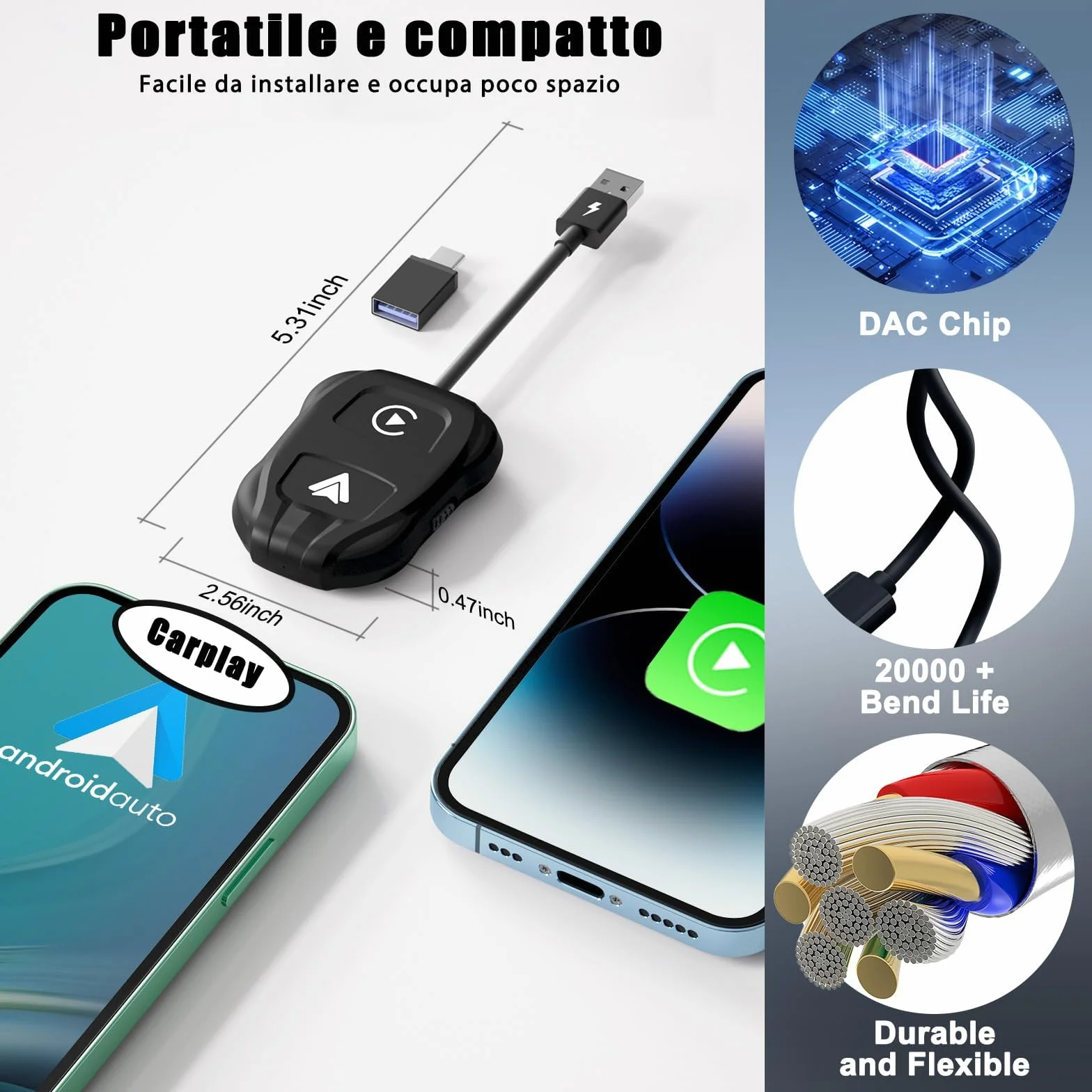 2025 CarPlay Wireless ios & Android Auto Wireless Adattatore [2-in-1], Adattatore Converti Wired in Wireless Android Auto Wireless per Auto con Funzione Carplay o Android Auto, connessione automatica