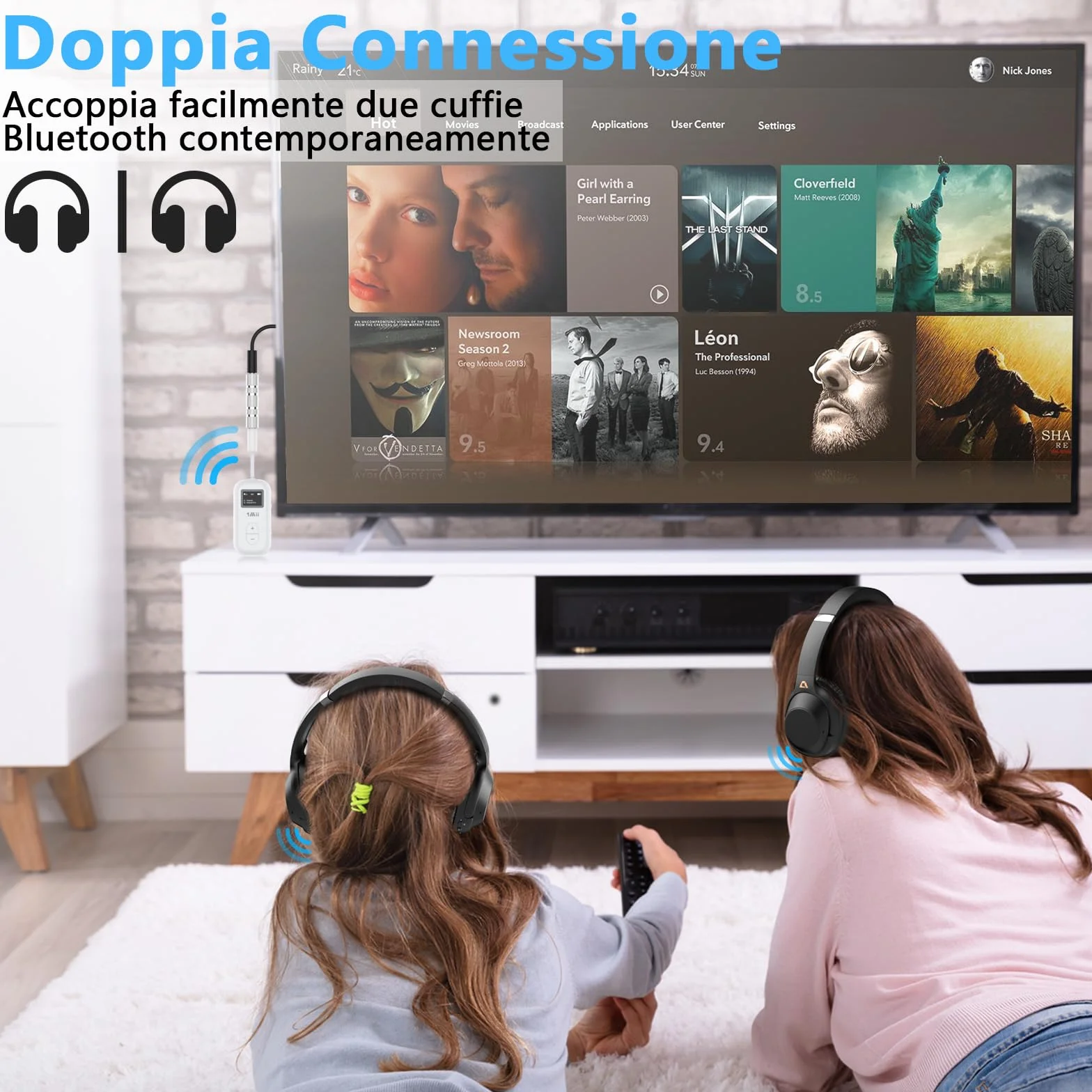 1Mii Adattatore Bluetooth 5.3 da Aereo per 2 Cuffie Wireless, Supporta Bassa Latenza & HD con Display, Trasmettitore Wireless Audio 3,5 Mm AUX da 25 Ore per Aereo, TV, Palestra - Solo Trasmettitore