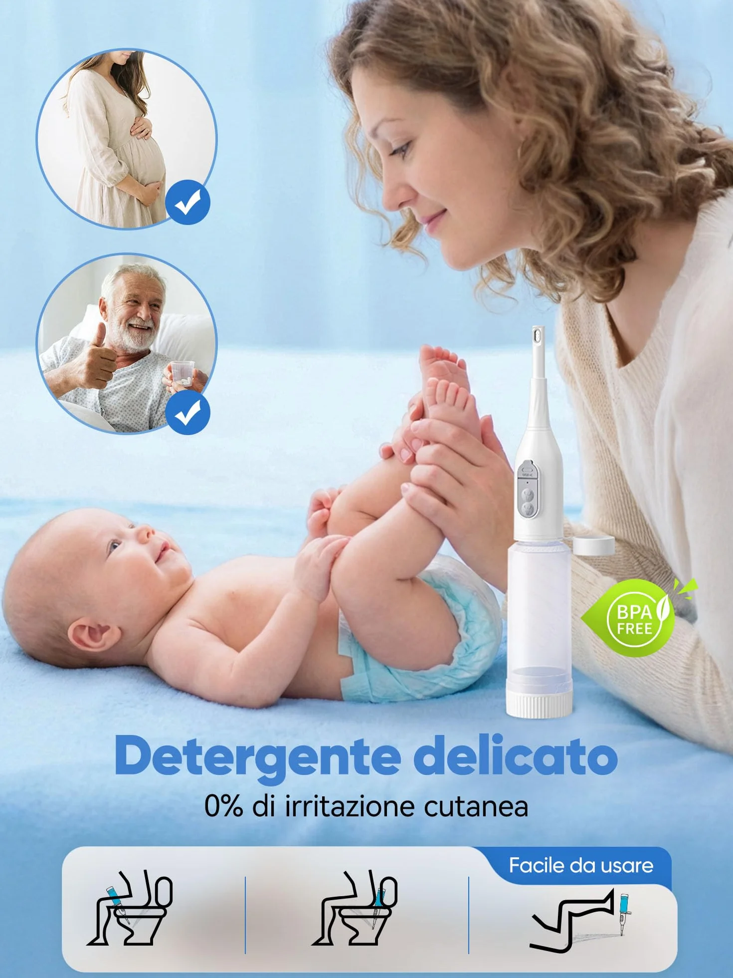 SANEWE Bidet Portatile Elettrico IPX7 2 Modalità di Spruzzo Regolazione Pressione