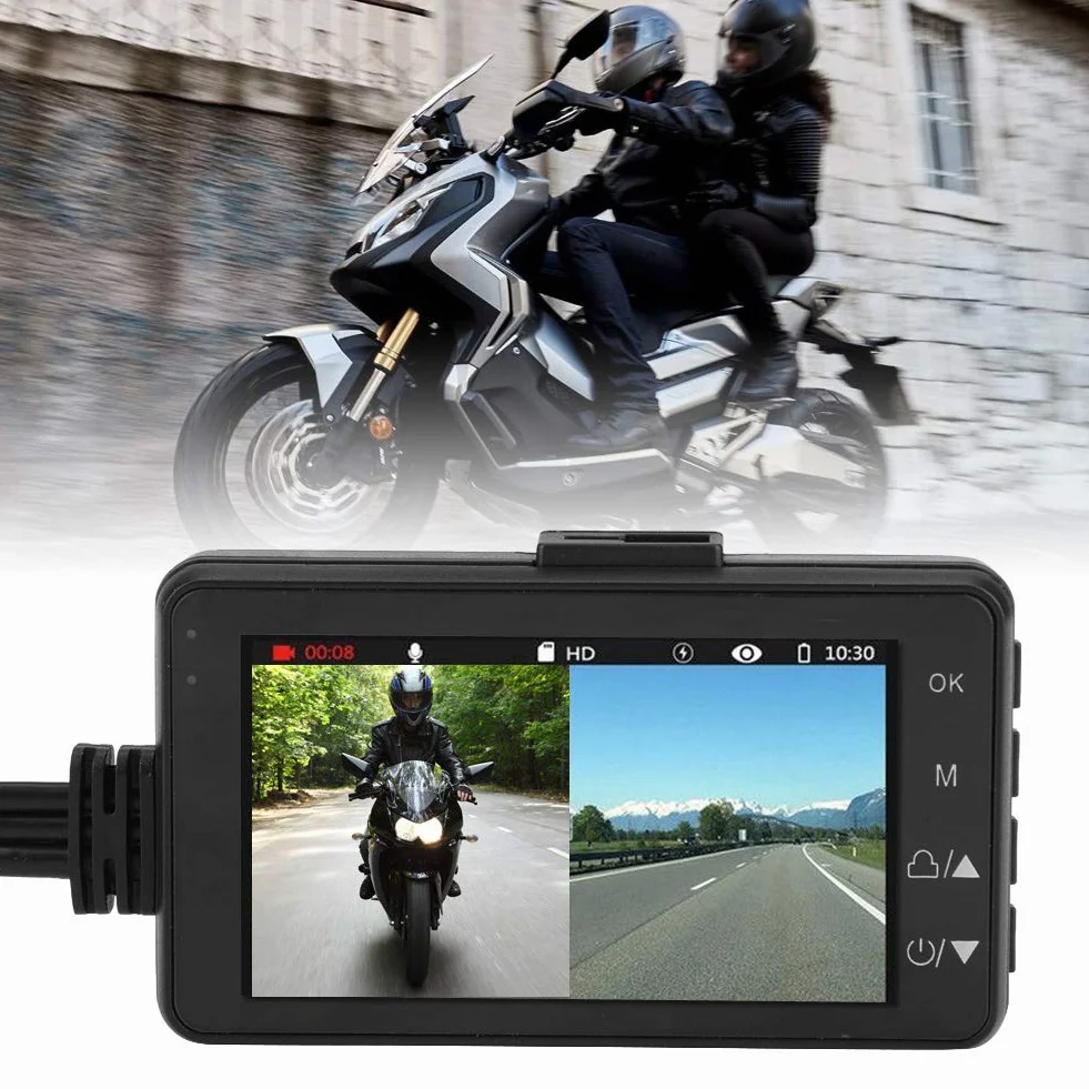 Akozon pollici HD 1080P Registratore per moto di telecamere di registrazione per motocicletta Fotocamera per soffiaggio a specchio Impermeabile 120 ° Grandangolare Dual