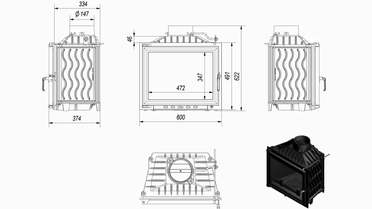 KRATKI ANTEK Camino a legna in ghisa 10kW Ø 150 - stufa a legna Classe energetica A - ECODESIGN, Efficienza termica 76% - Gamma di potenza 4,5-13kW - cestino della cenere & regolazione dell’aria