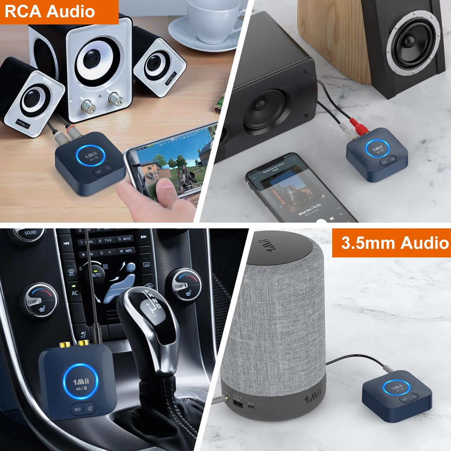 1Mii B06HD Ricevitore Audio Bluetooth 5.3, Adattatore Bluetooth per Sistema Stereo HiFi Domestico, con Audio Surround 3D a Bassa Latenza aptX HD, 15 Ore di Riproduzione, Jack AUX RCA da 3.5mm