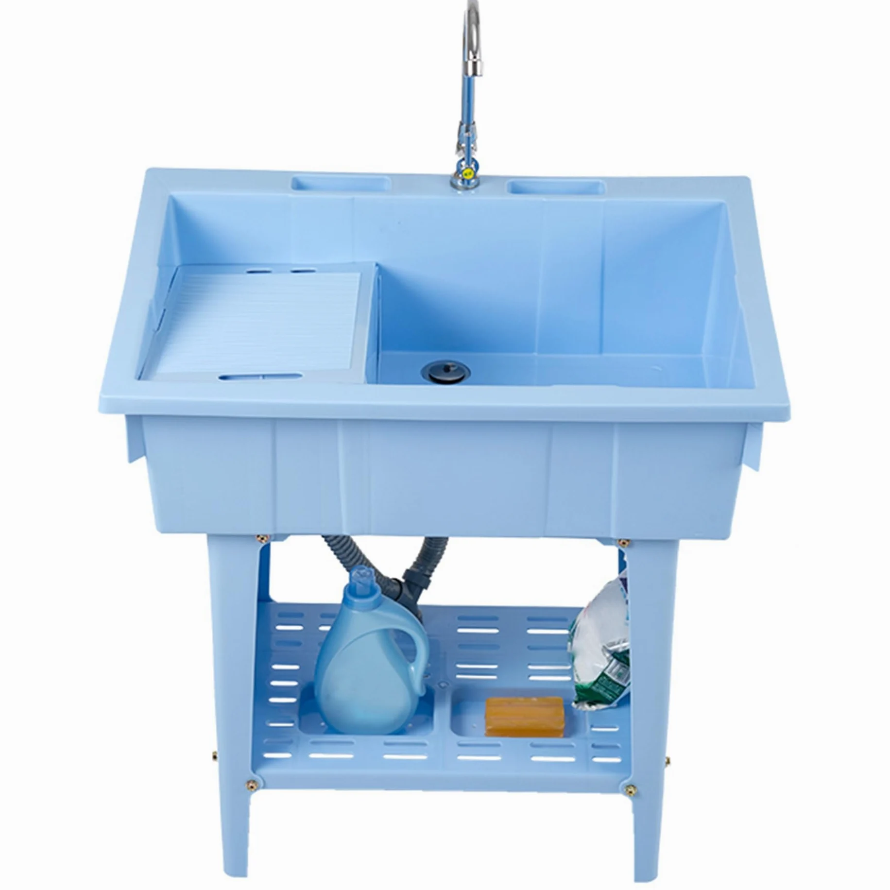Lavatoio da Esterno in Plastica,Mobile Lavandino Biancheria Indipendent,Lavello Portatile con Asse per Il Lavato,Lavabo da Lavanderia,per Interno,Cucina,Garage,Giardino e Terrazza(Blauw)