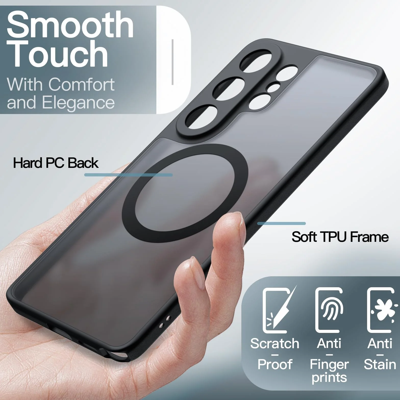 JETech Cover Magnetica per Samsung Galaxy S26 Ultra, Compatibile con MagSafe, Protezione Completa dell'Obiettivo della Fotocamera, Custodia Antiurto con Retro Opaco Traslucido (Nero)