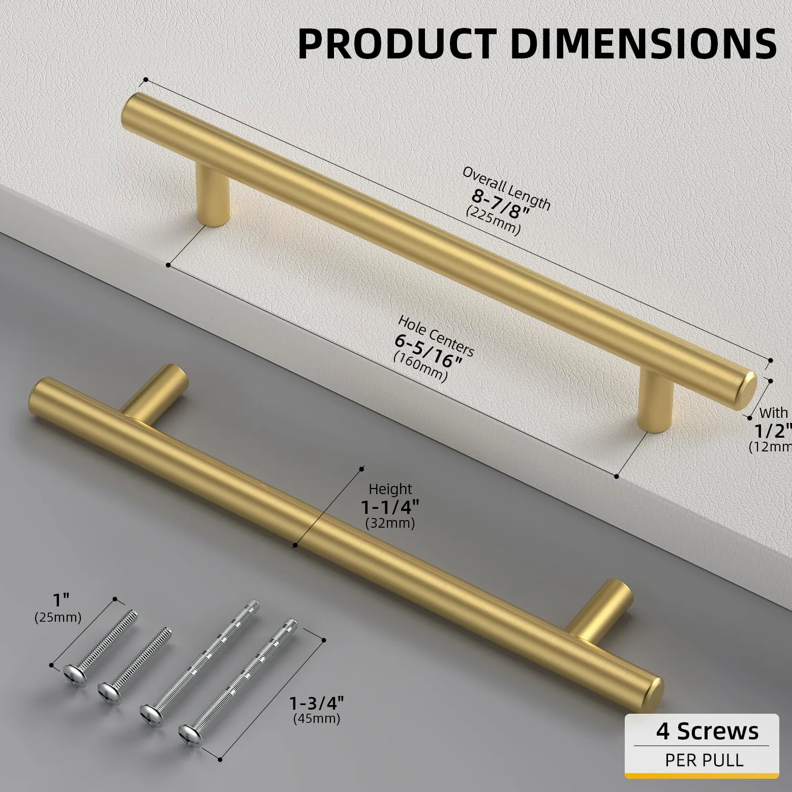 goldenwarm - 15 maniglie per mobili/armadi/porte/pensili della cucina, in acciaio inox, color oro, 160 mm