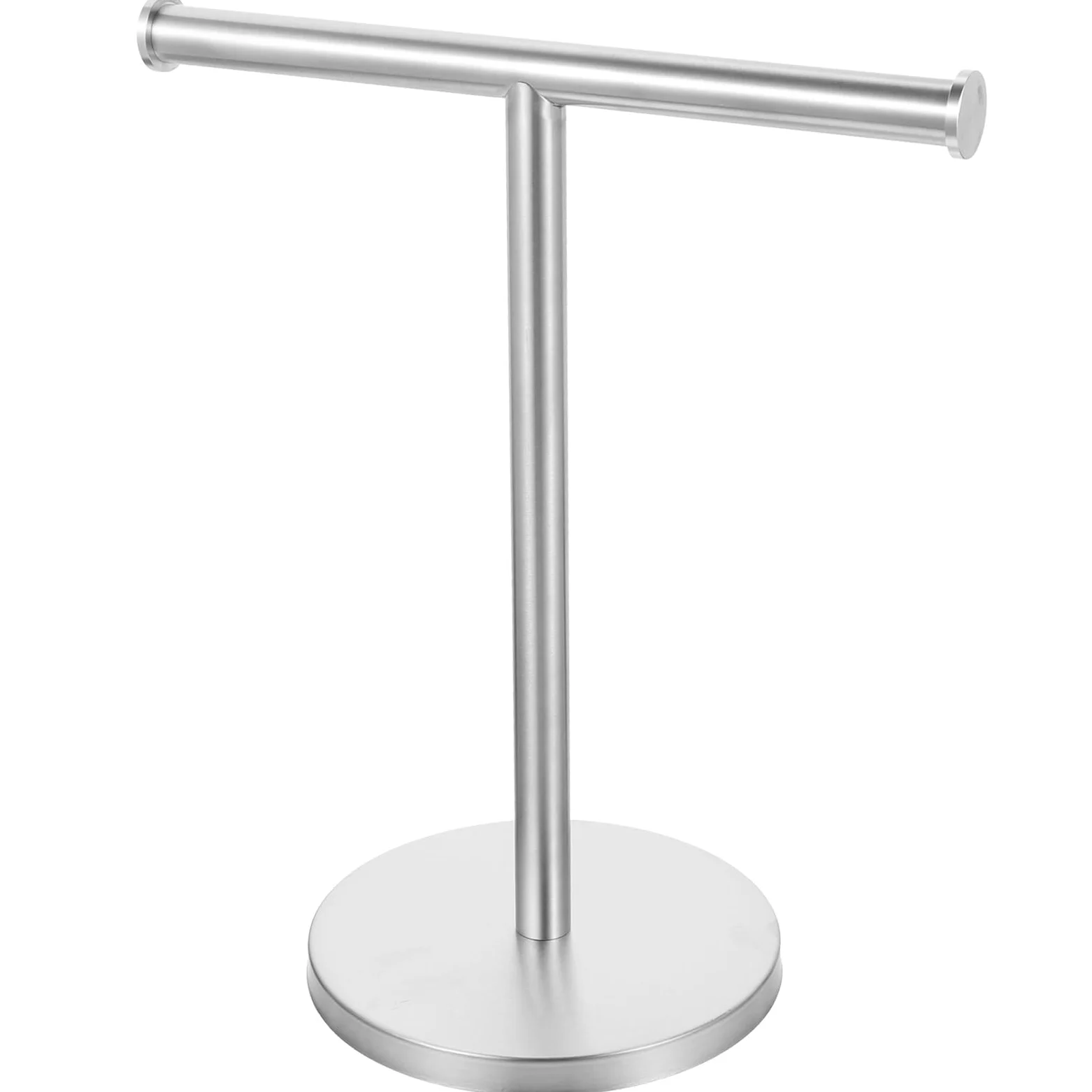 Porta Asciugamani da Banco a T in Acciaio Inox, Mobile | Base Zavorrata Rotonda, Finitura Argento Spazzolato, Supporto da Tavolo per Asciugamano Bagno