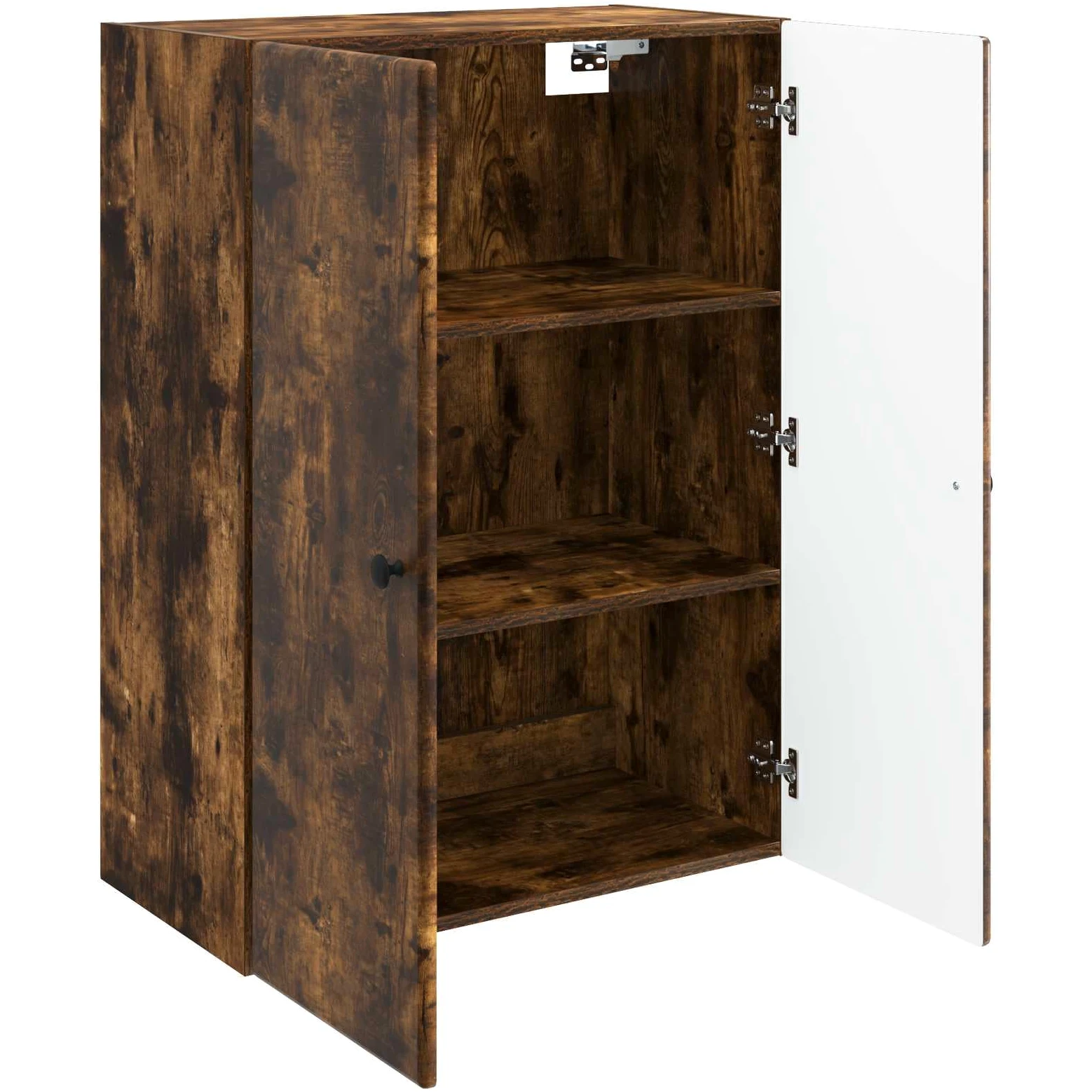 Armadio portaoggetti da parete in rovere affumicato, 66 x 34,5 x 90 cm, con 2 ante e 2 ripiani, chiudibile, per ufficio, garage, cantina