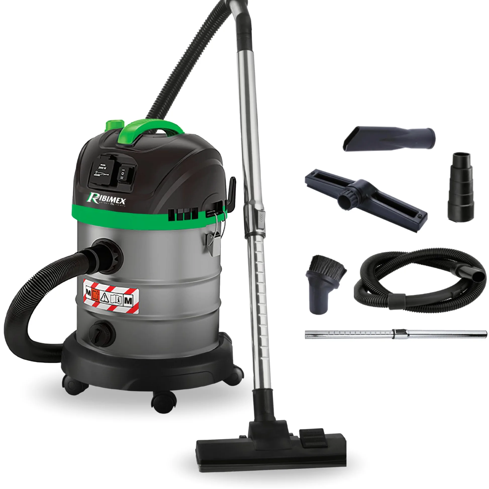 Ribimex Aspiratore Solidi e Liquidi Aspirix Serie Pro Classe M, Bidone Aspiratutto Professionale 20 L, 1400 W, Presa Elettroutensili e Funzione Soffiante, Accessori Inclusi - PRASP20M
