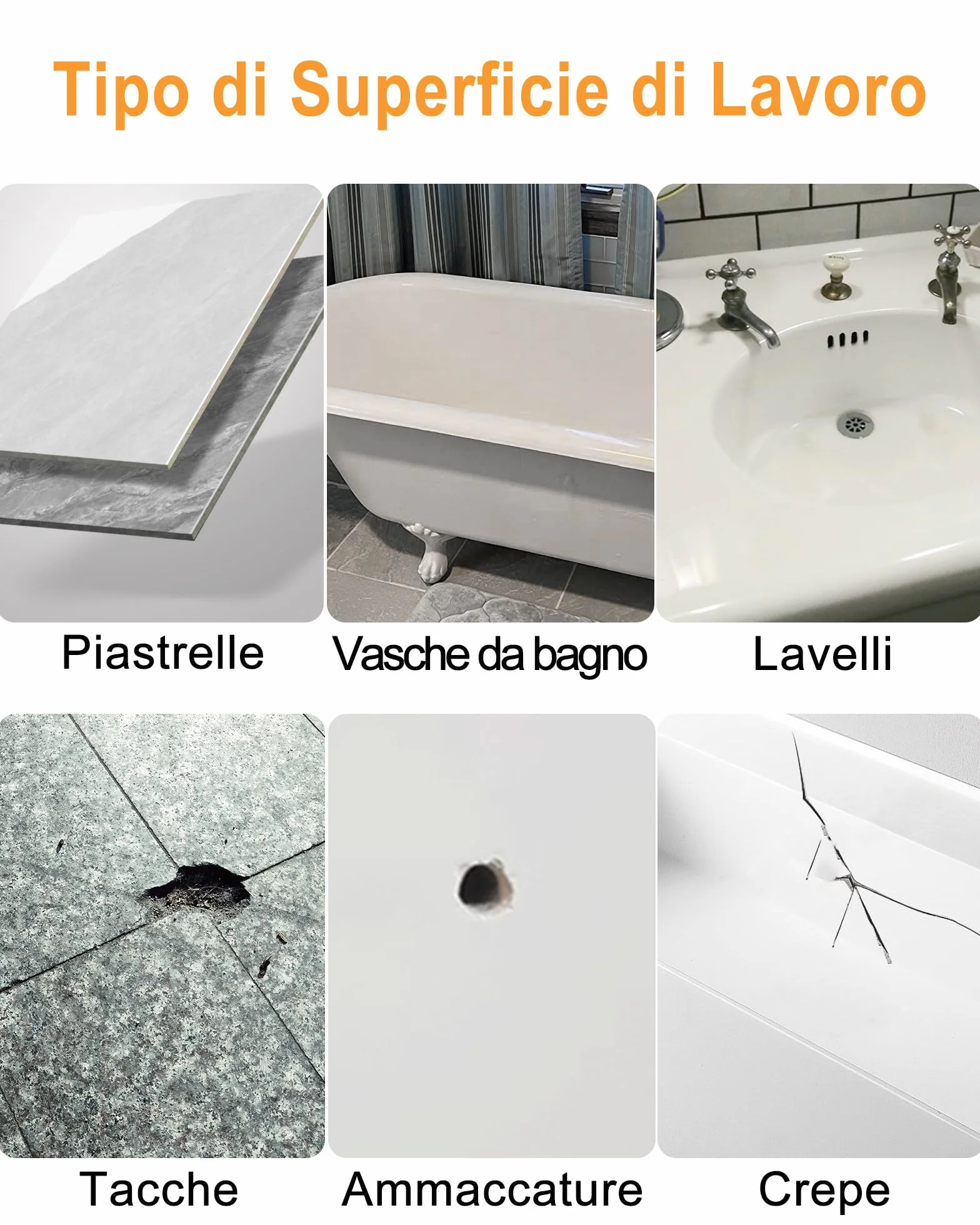 Kit Riparazione Piastrelle Vasca da Bagno per Scheggiature Ammaccature Scalfitture Crepe Gres Porcellanato Ceramica Multi Colori