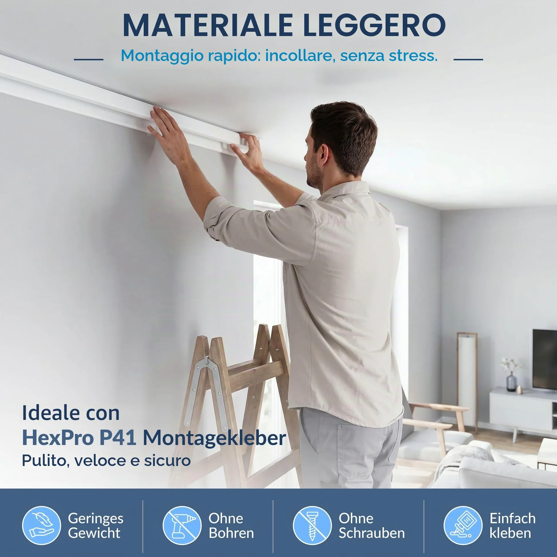 HEXIMO LED Modanature per stucchi classc, modanature per pareti e soffitti con illuminazione indiretta in polistirene XPS (20,4 Metri HLED 4)