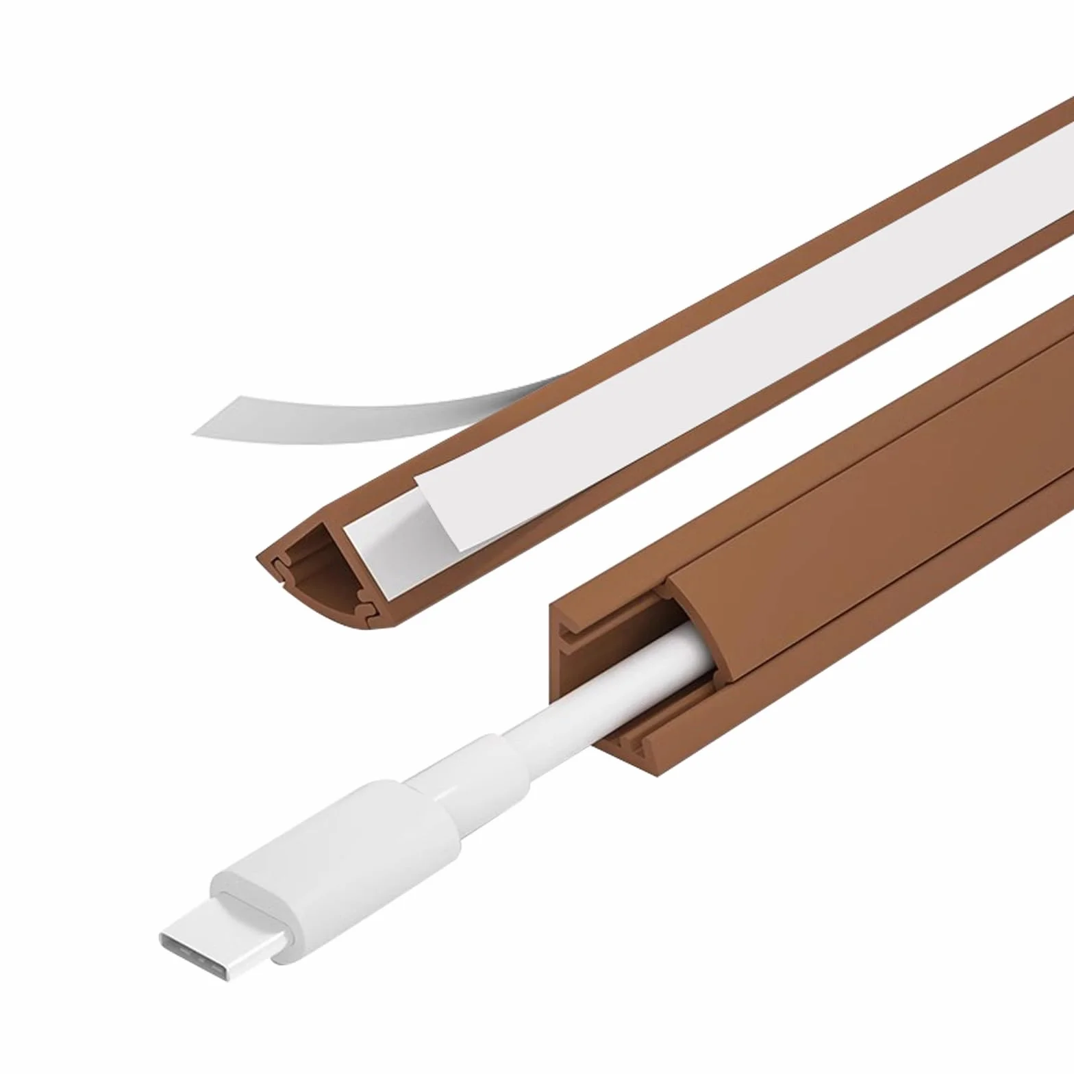 Passacavi Pavimento Angolare 100 cm, Canalina Passacavi Muro, Nascondicavo PVC Autoadesivo Marrone 32mm