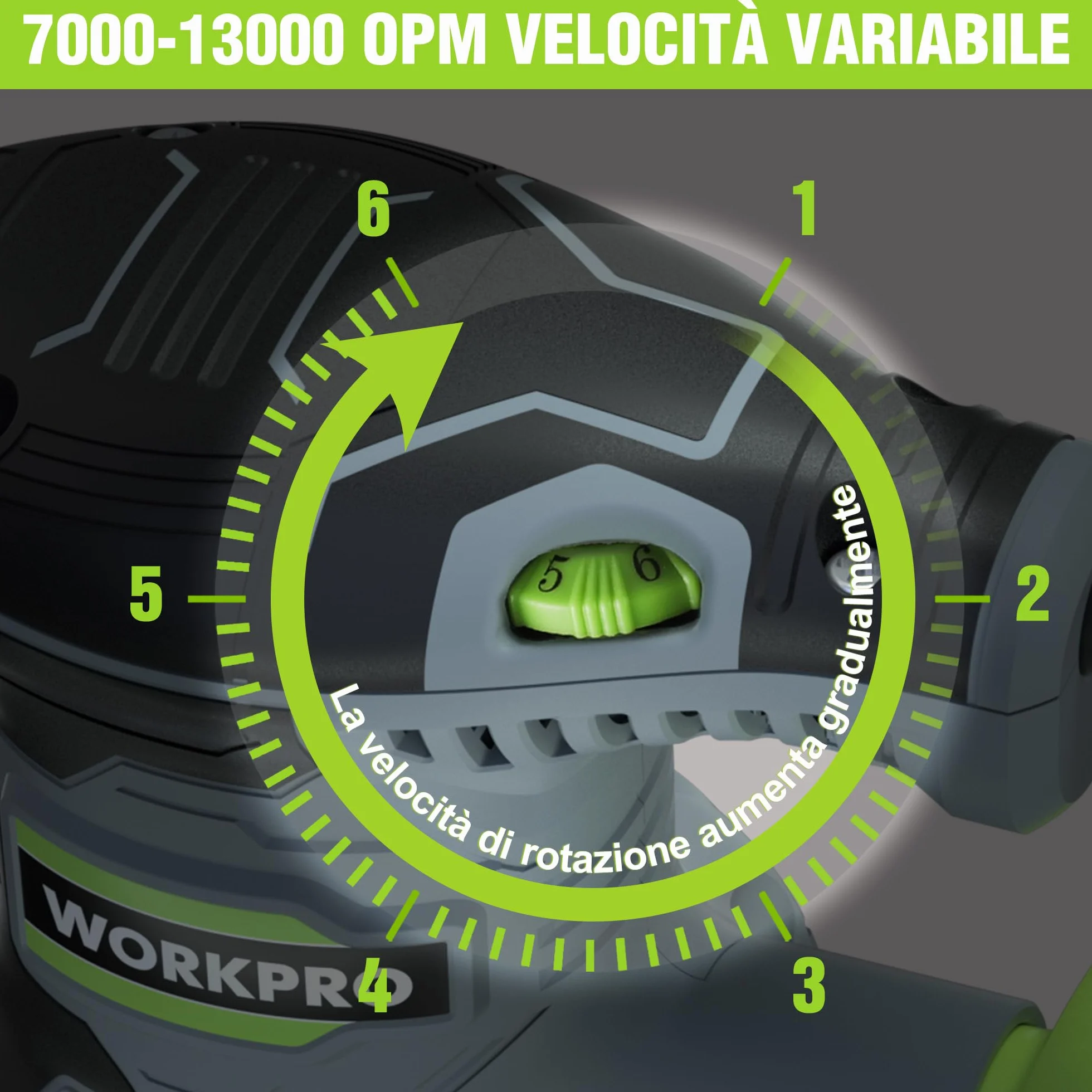 WORKPRO Orbitale 125mm, Rotorbitale 300W 7000-13000 OPM, Eccentrica con Aspirazione e Contenitore Polvere, 20 Pezzi Carta Abrasiva
