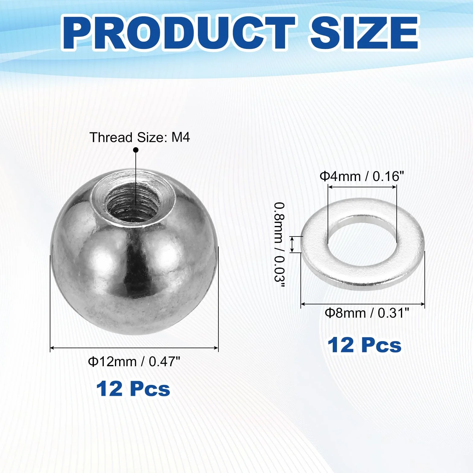 sourcing map 12 pomelli filettati a sfera M4 x 12 mm acciaio al carbonio dadi a sfera decorazioni per lampade fai da te