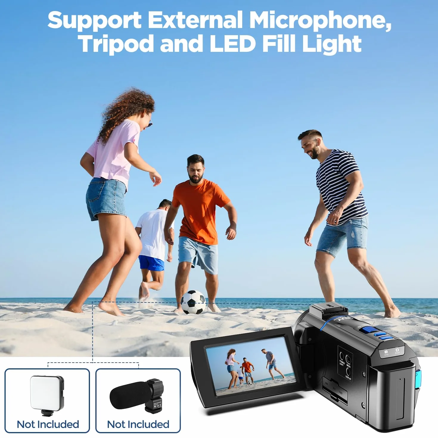 Camcorder 5K 48MP Videocamera YouTube Vlogging, Visione Notturna Webcam, zoom digitale 16X, Schermo Tattile 3" 270°, Camera Vlog con con scheda SD da 32 GB, luce di riempimento, telecomando, Batteria