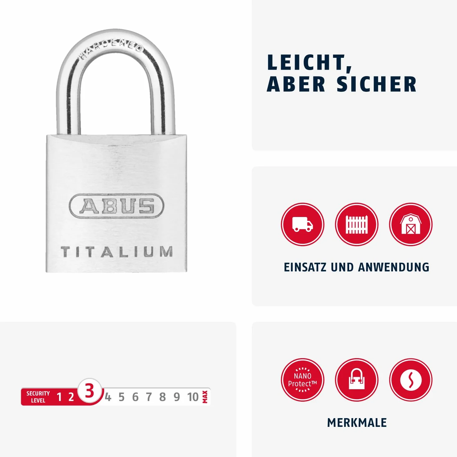 ABUS Lucchetto Titalium 64TI/20 - Set da 2, Chiusura Uguale - Corpo in Alluminio Speciale - Arco in Acciaio Temprato - Livello di Sicurezza ABUS 3 - Argento