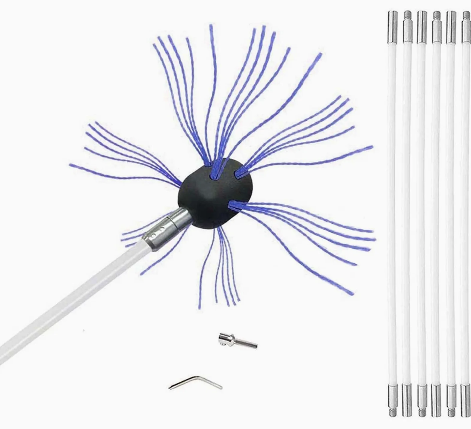 GOUJIAN Kit Spazzacamino, 10 Aste Flessibili in Nylon Rinforzato, Spazzola Ergonomica for Pulizia, Pulitore for Camino A 360 Gradi, Accessori Completi for Canna Fumaria del Camino Kit Pulizia Camino